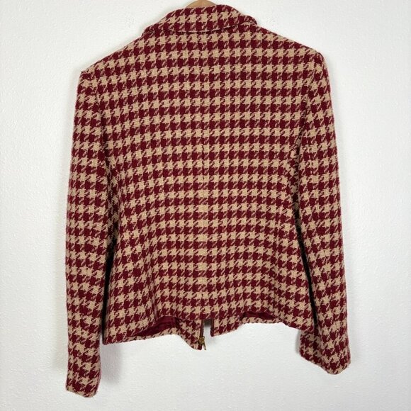 Jones New York Size: 14 VTG Red and Tan Houndstooth Jacket Wool and Alpaca Blend - Picture 9 of 11